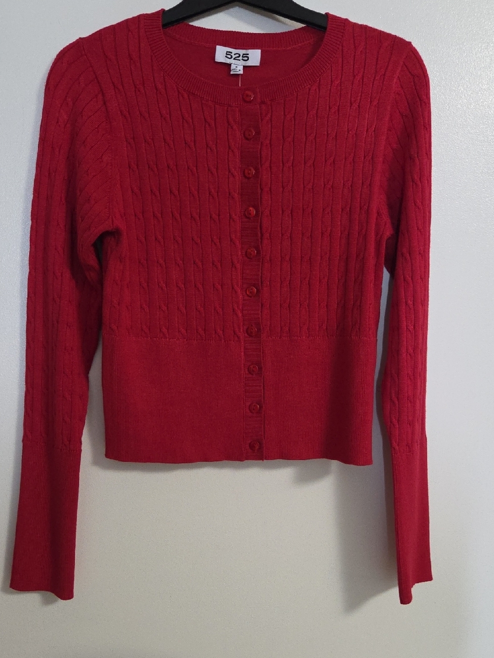 525 America Red Cable-Knit Button Cardigan Sweater
